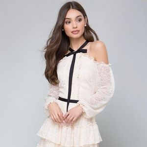 BEBE RUFFLED LACE DRESS